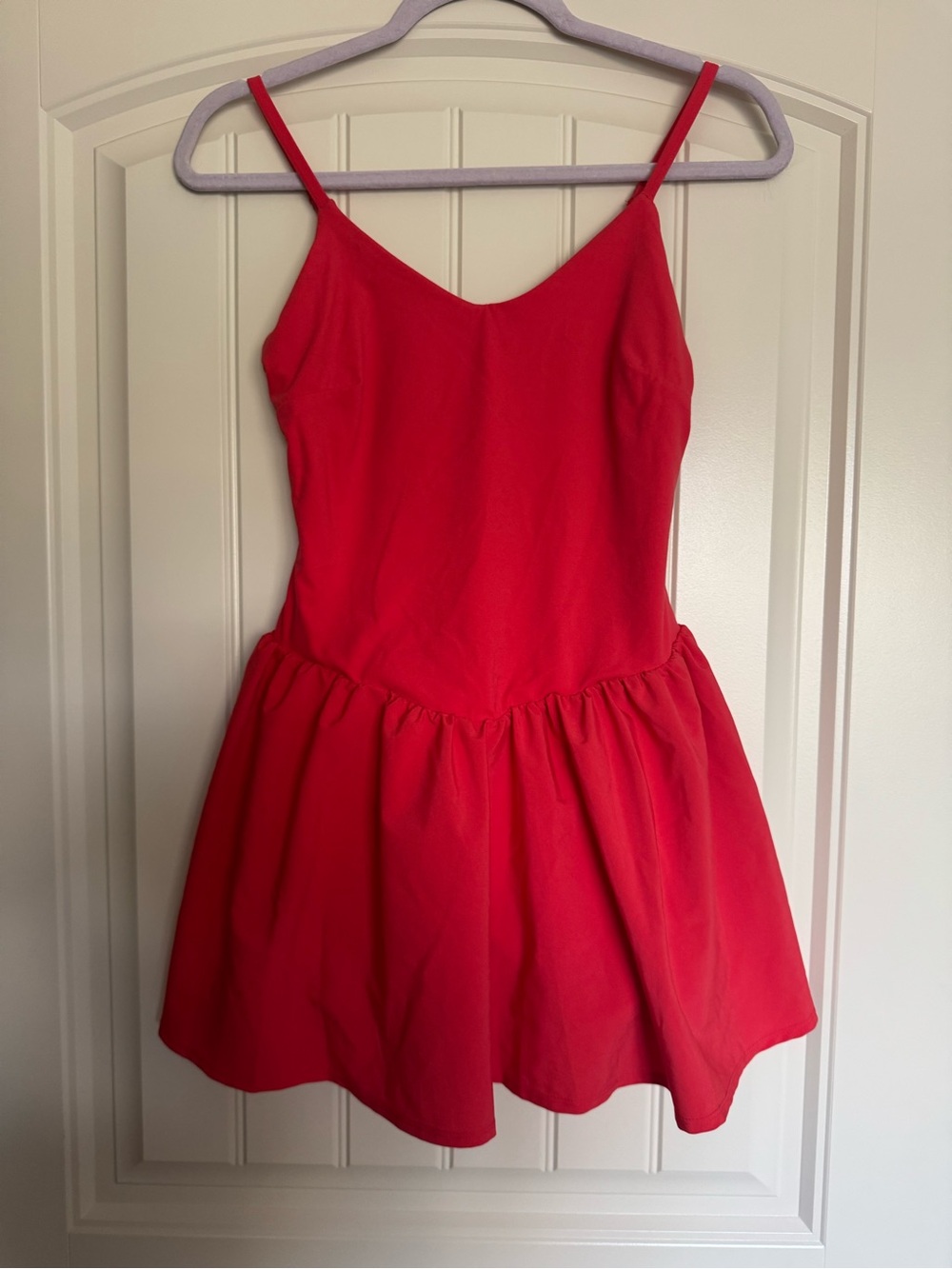 Red Spaghetti Strap Fit-and-Flare Athletic Dress with Shorts